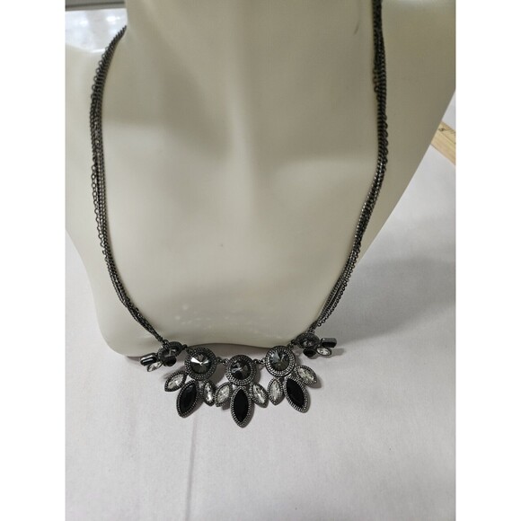 Sparkling Necklace Black and Silvertone With Crystals-Look Party Cruise Classic - Picture 6 of 6